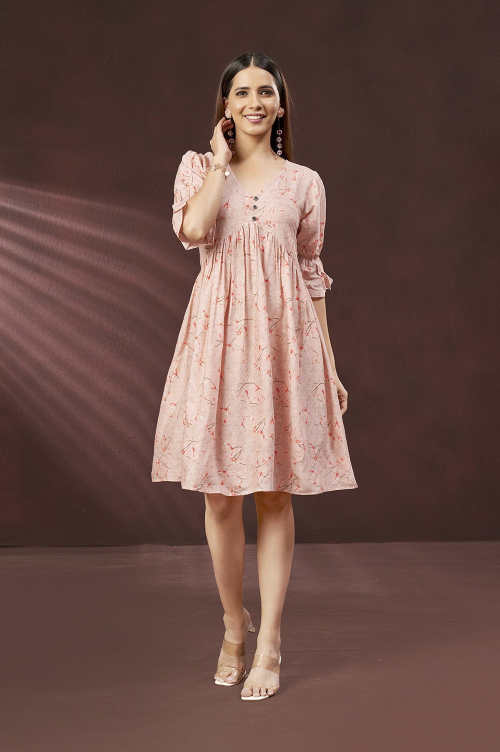 muslin-pastel-peach-v-neck-short-dress