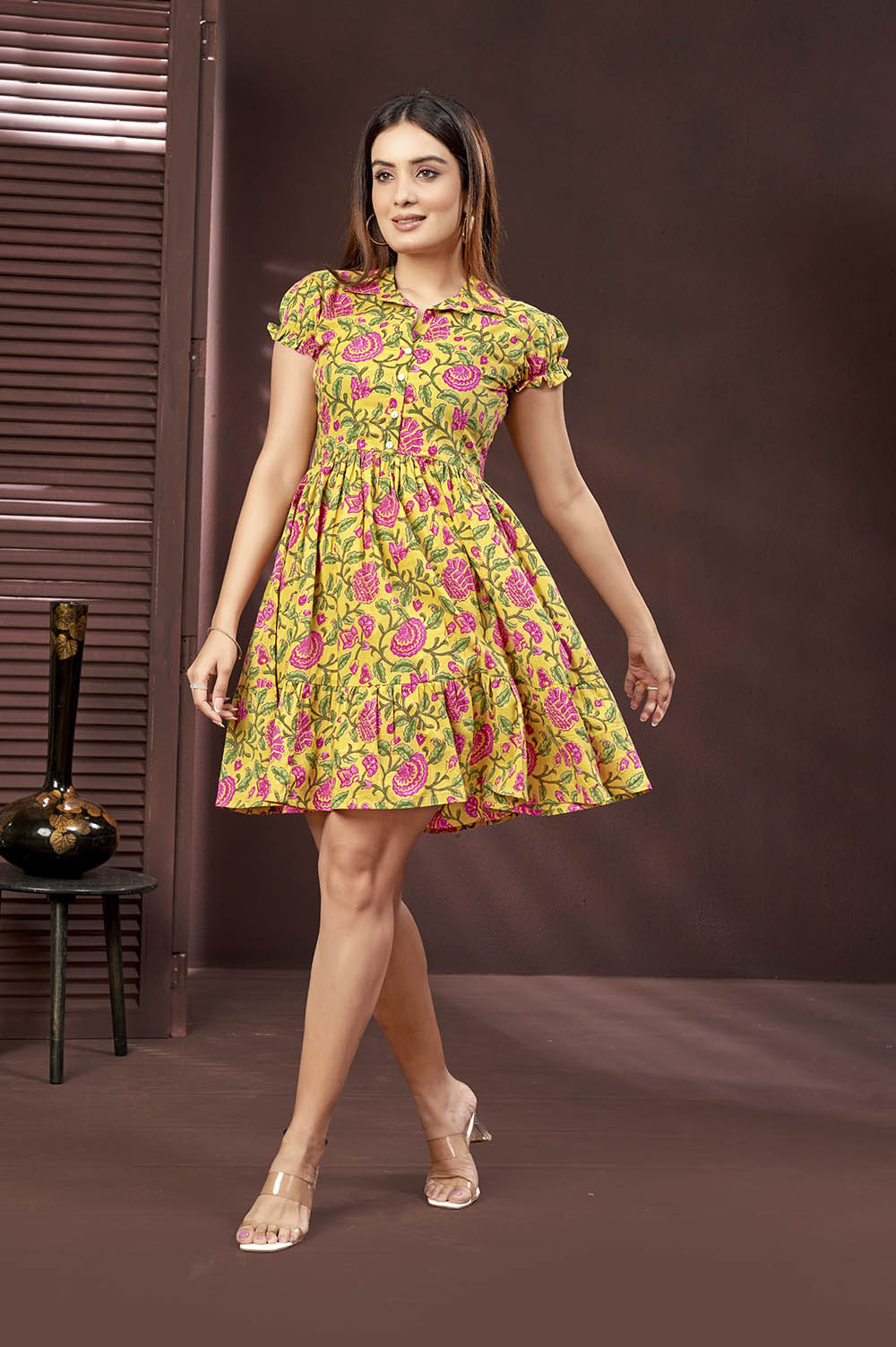 yellow-floral-short-dress