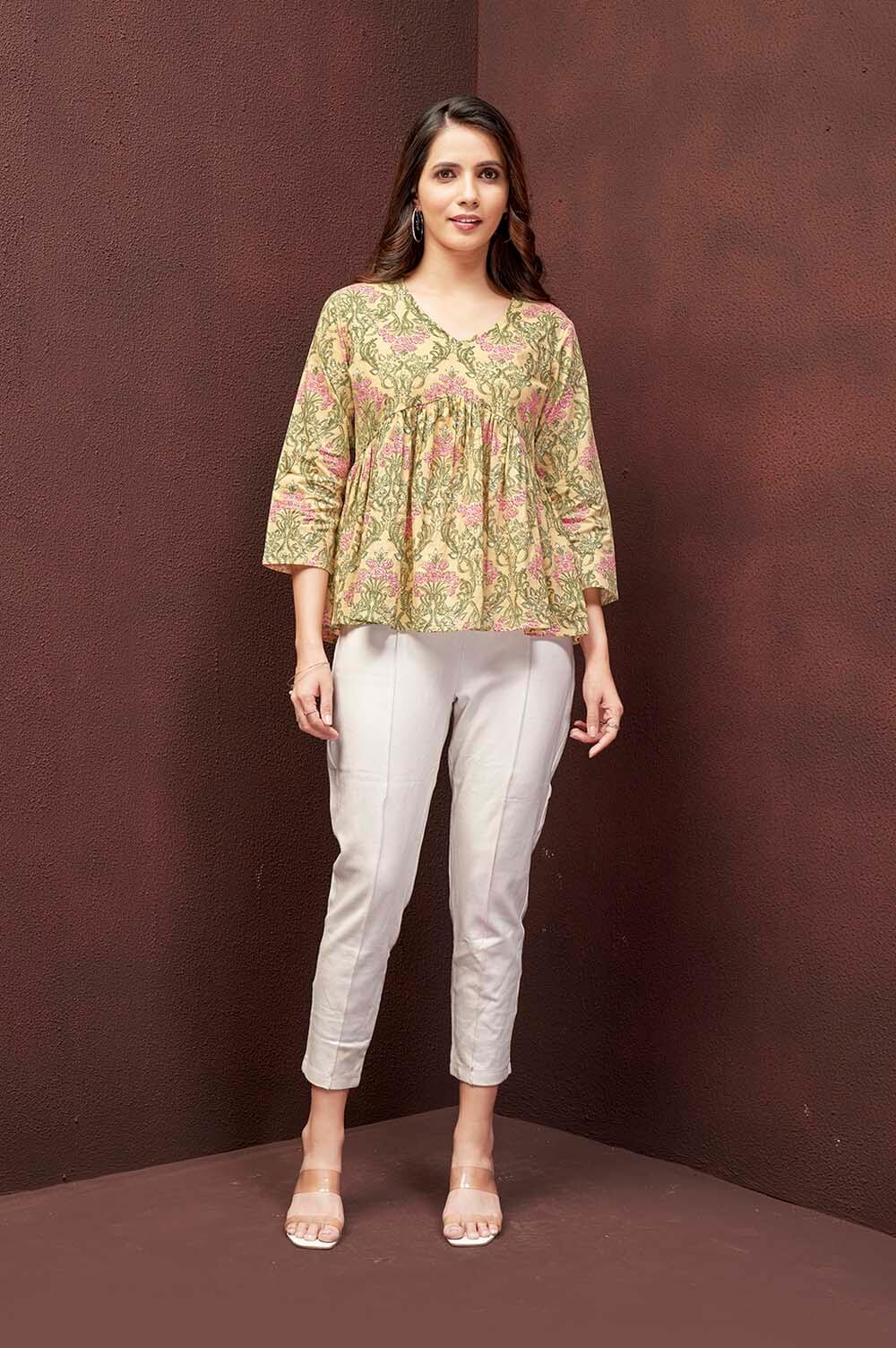 yellow-floral-peplum-top