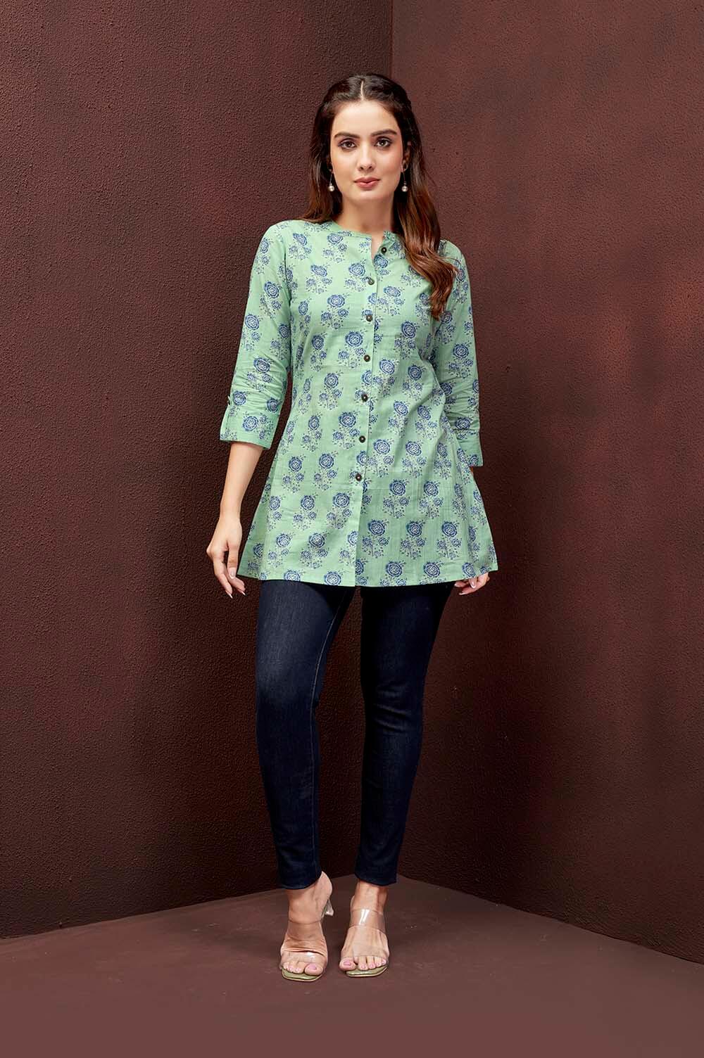green-floral-kurti
