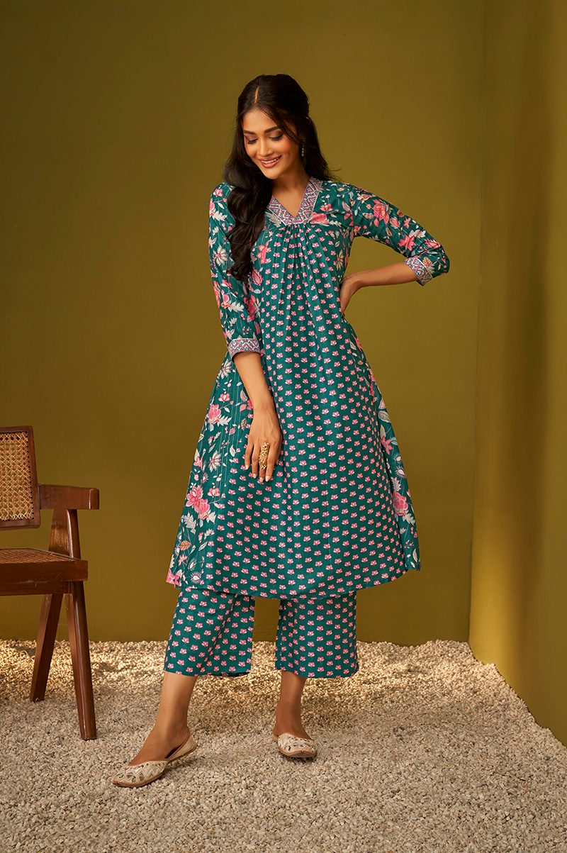 teal-blue-digital-floral-print-panelled-kurta-and-palazzo-set