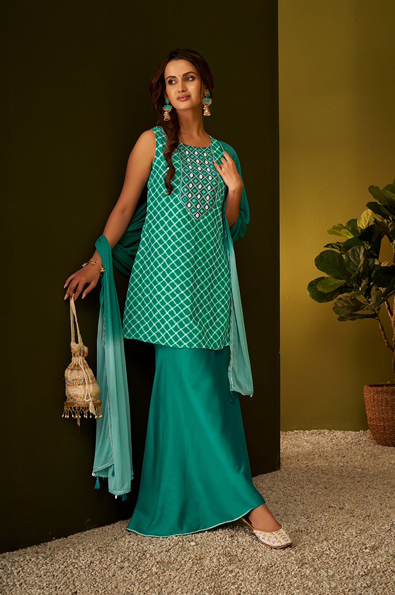 rama-green-shell-work-kurta-palazzo-and-dupatta-set