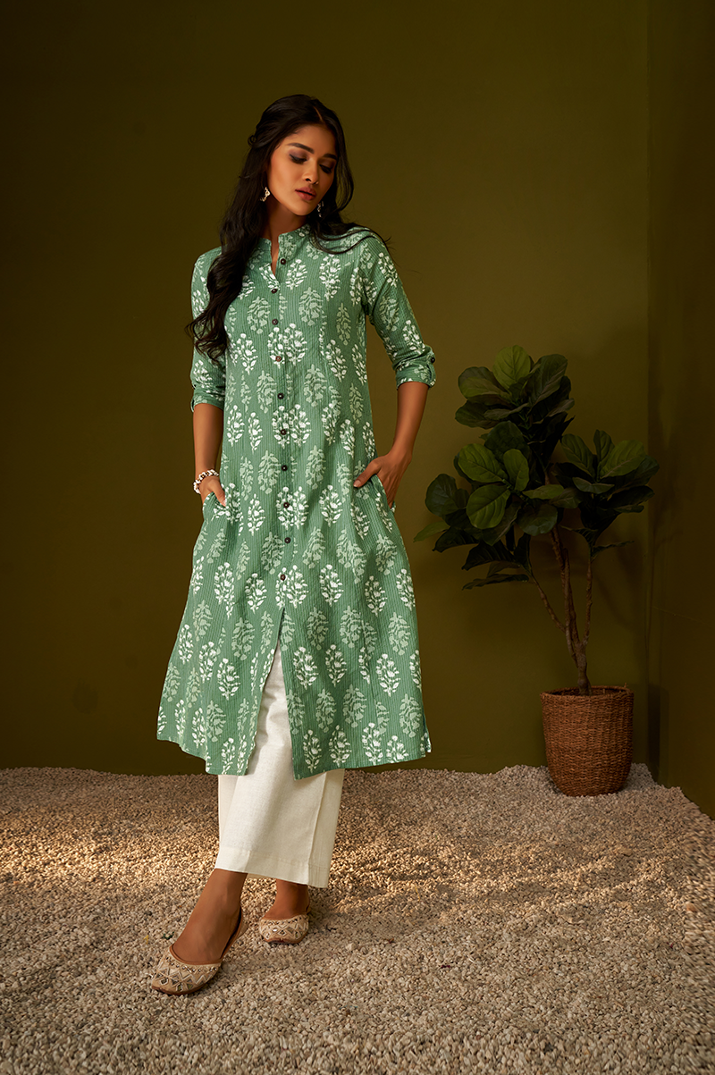 olive-green-kantha-print-cotton-a-line-kurta