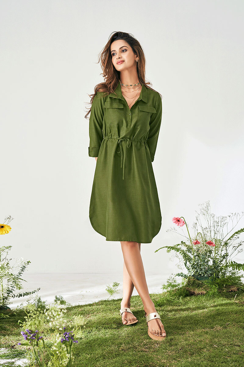 olive-green-shirt-collar-short-tunic