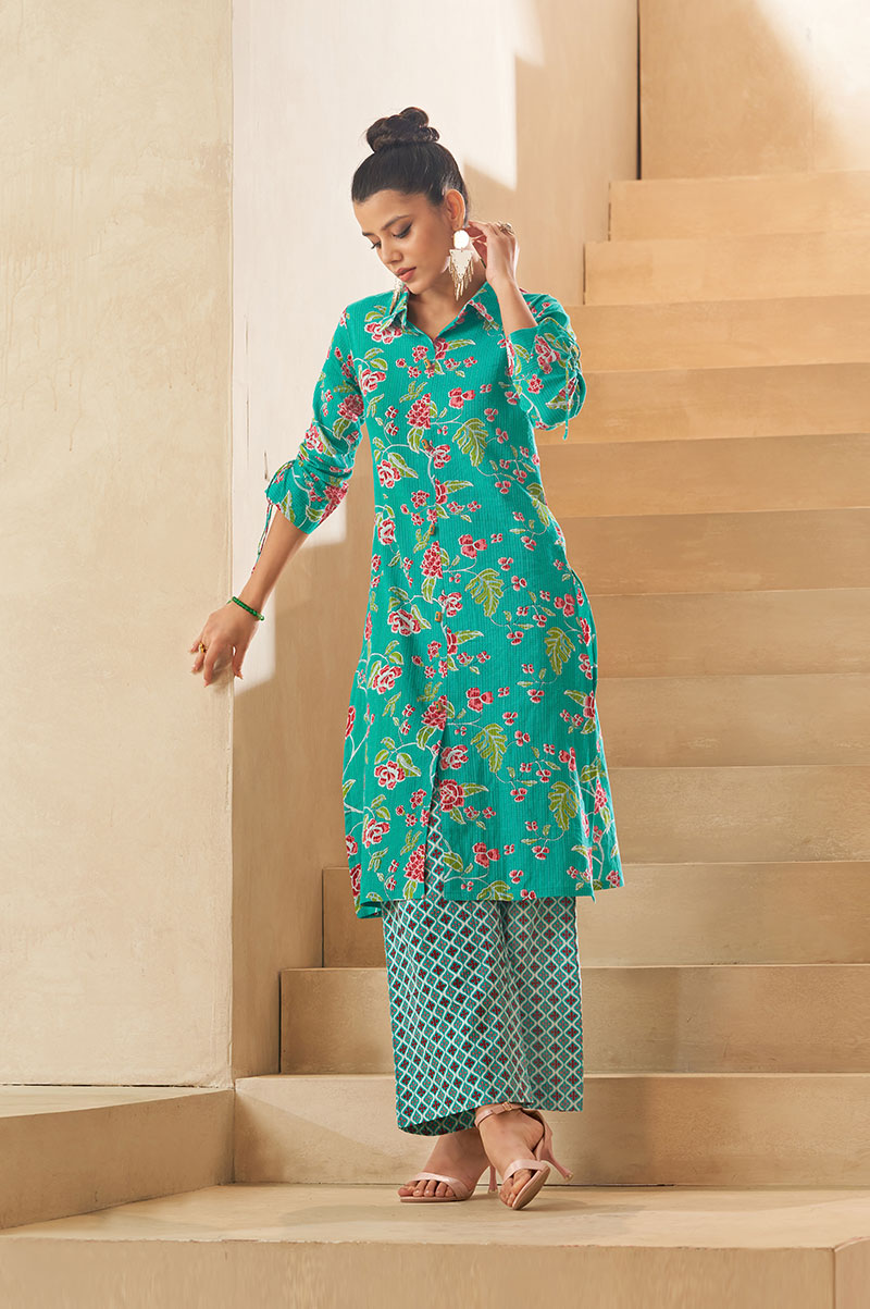 sky-blue-floral-a-line-cotton-kurta-set
