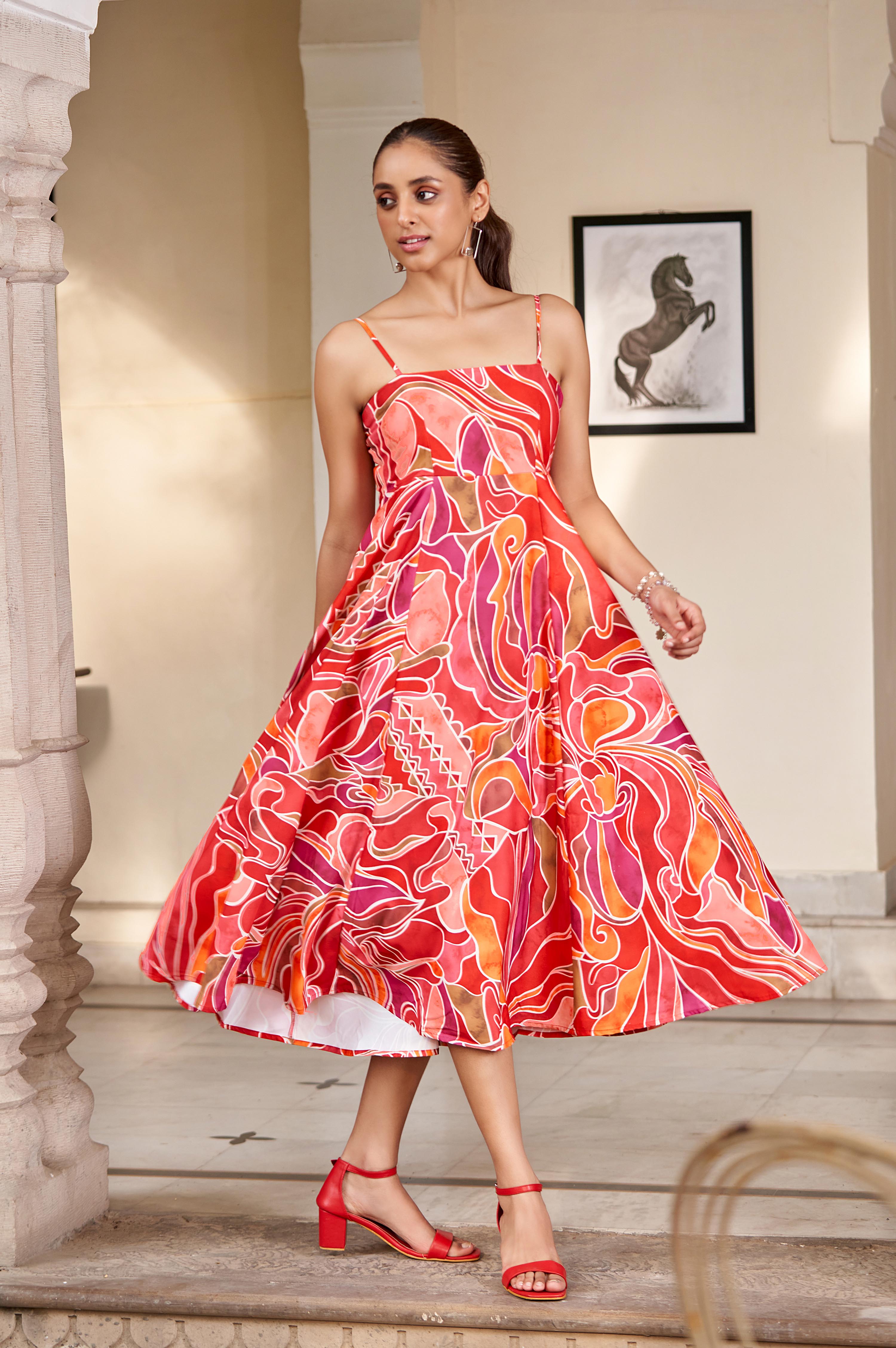 red-orange-abstract-floral-spaghetti-strap-dress