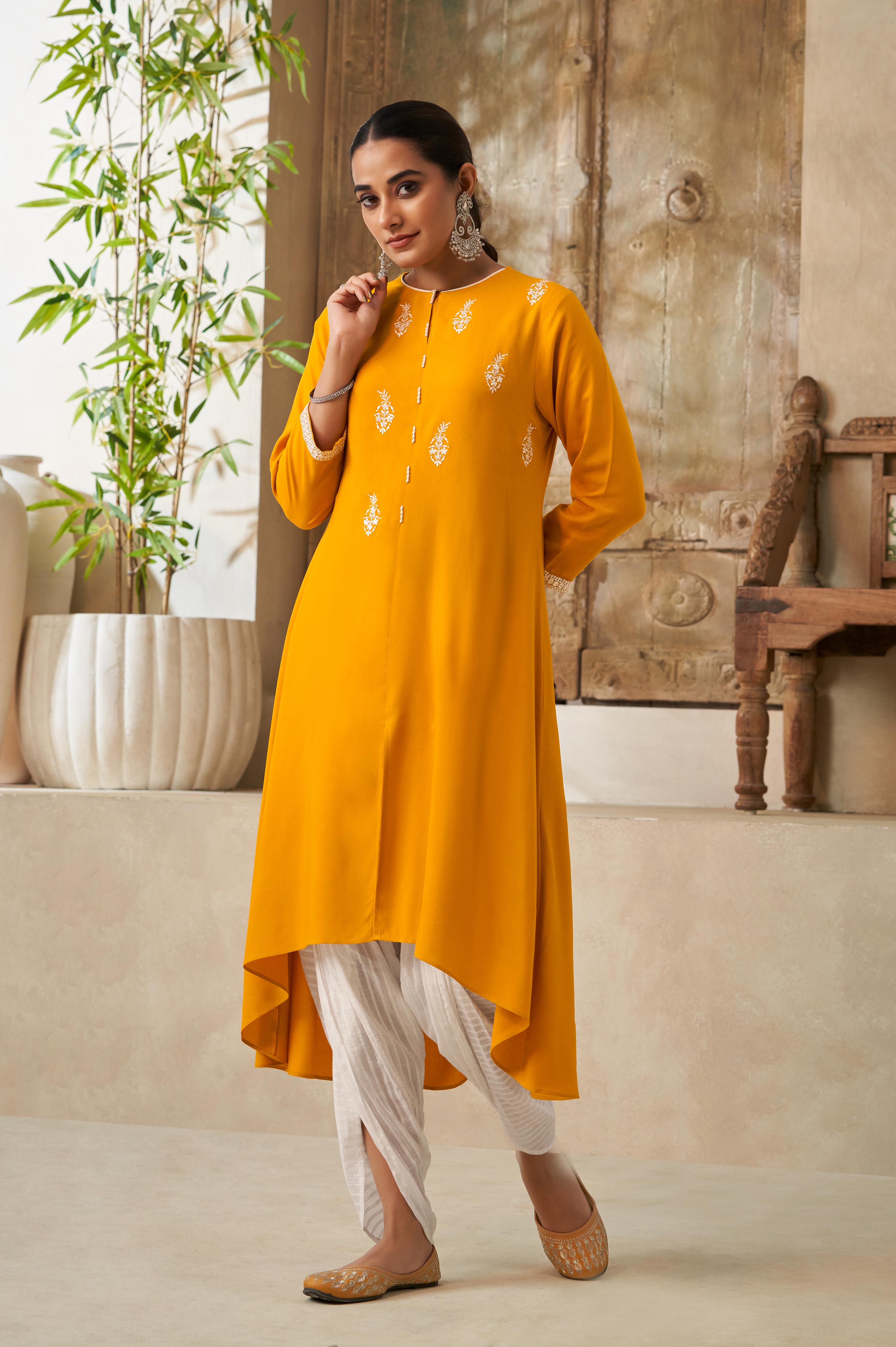 mustard-thread-and-sequin-work-straight-kurta-and-dhoti-set