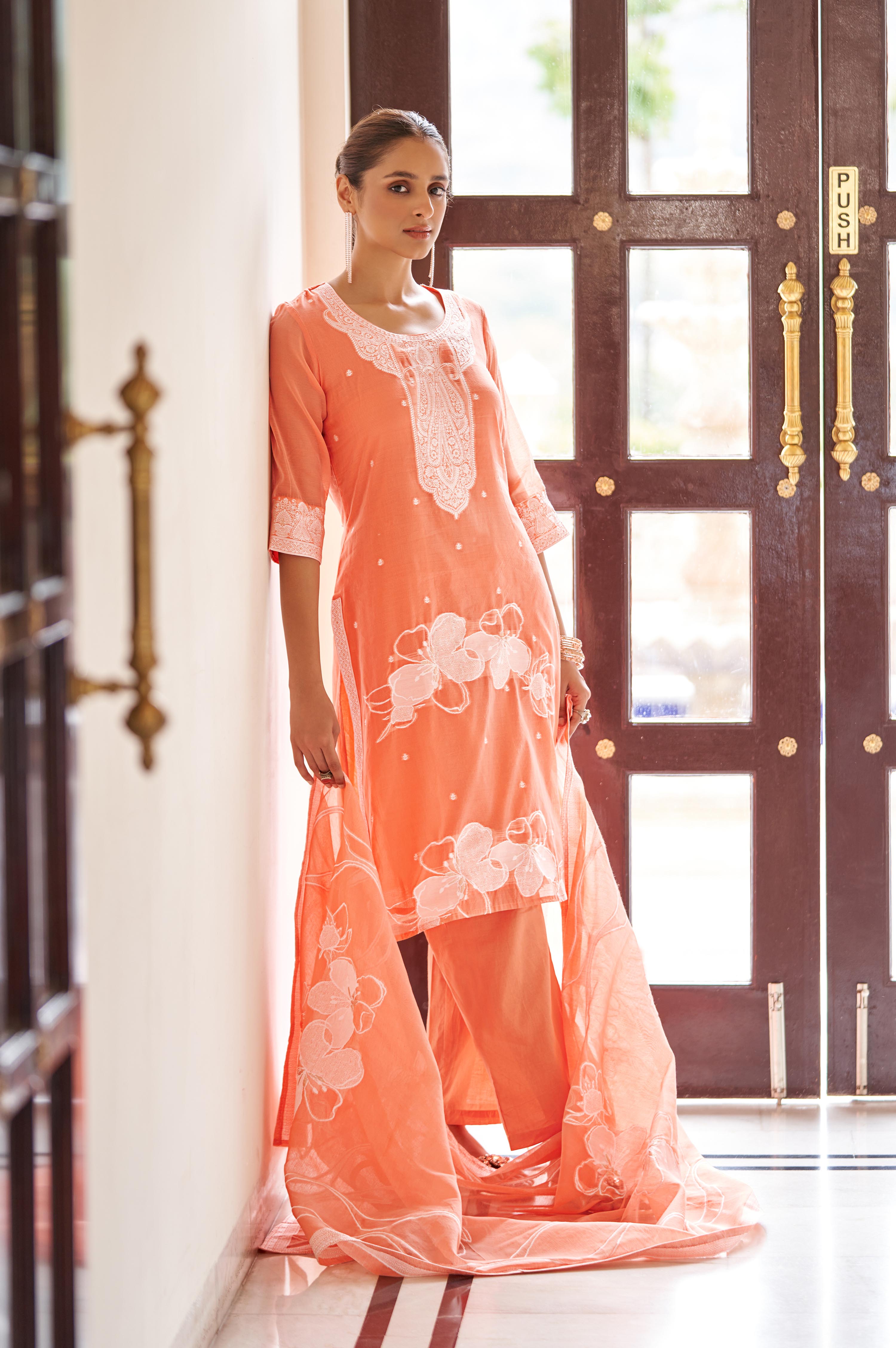 orange-ethnic-motifs-jacquard-straight-thread-work-kurta-set