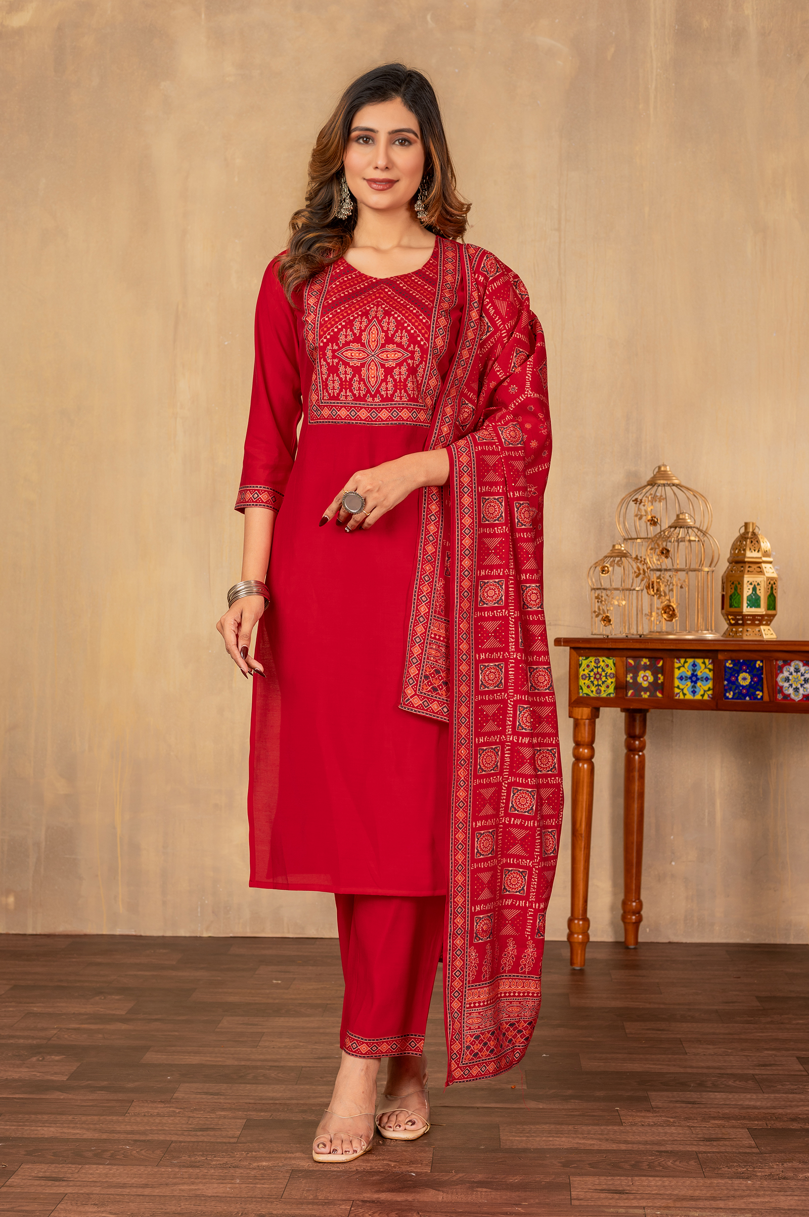 red-cotton-printed-kurta-set-with-dupatta