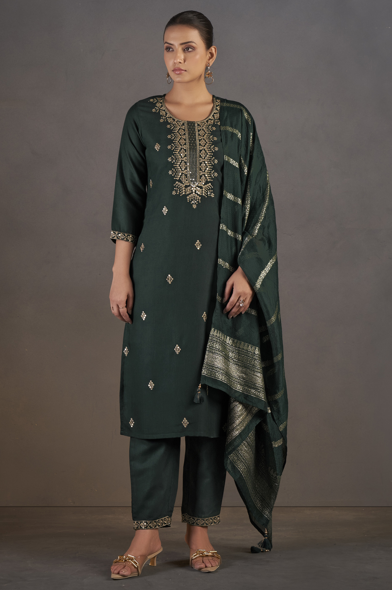 dark-green-cotton-blend-embroidered-with-sequined-work-kurta-set-with-dupatta-for-women