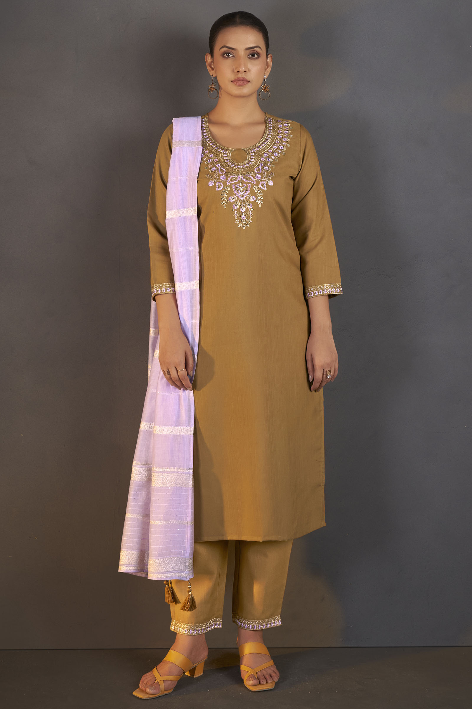 mustard-cotton-blend-floral-embroidered-kurta-set-for-women