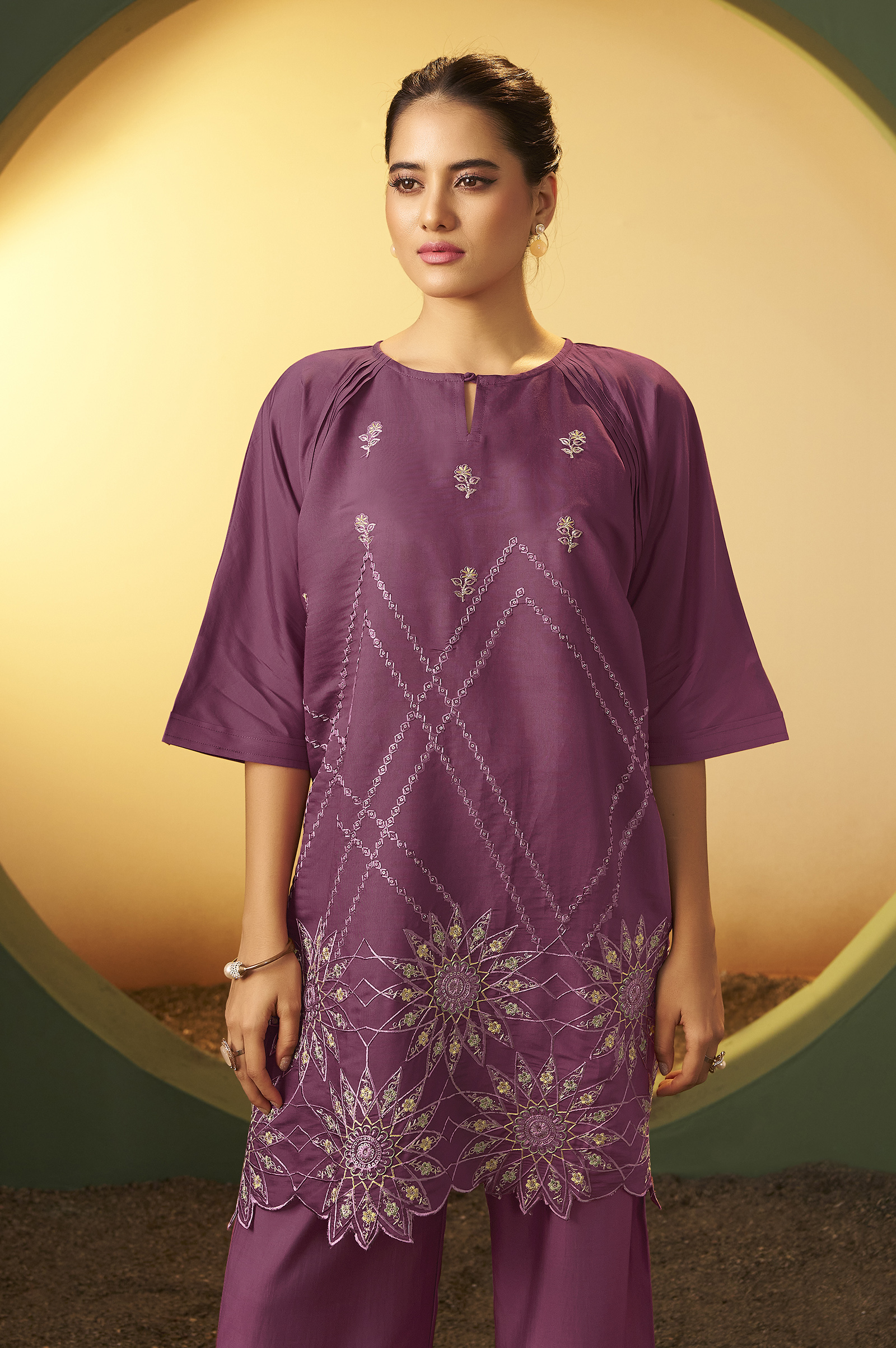 womens-dusty-pink-embroidered-flared-roman-silk-co-ord-set