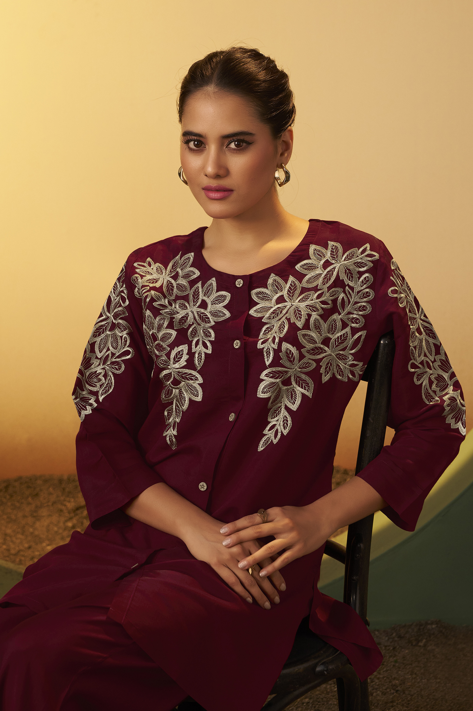 womens-maroon-embroidered-flared-roman-silk-co-ord-set