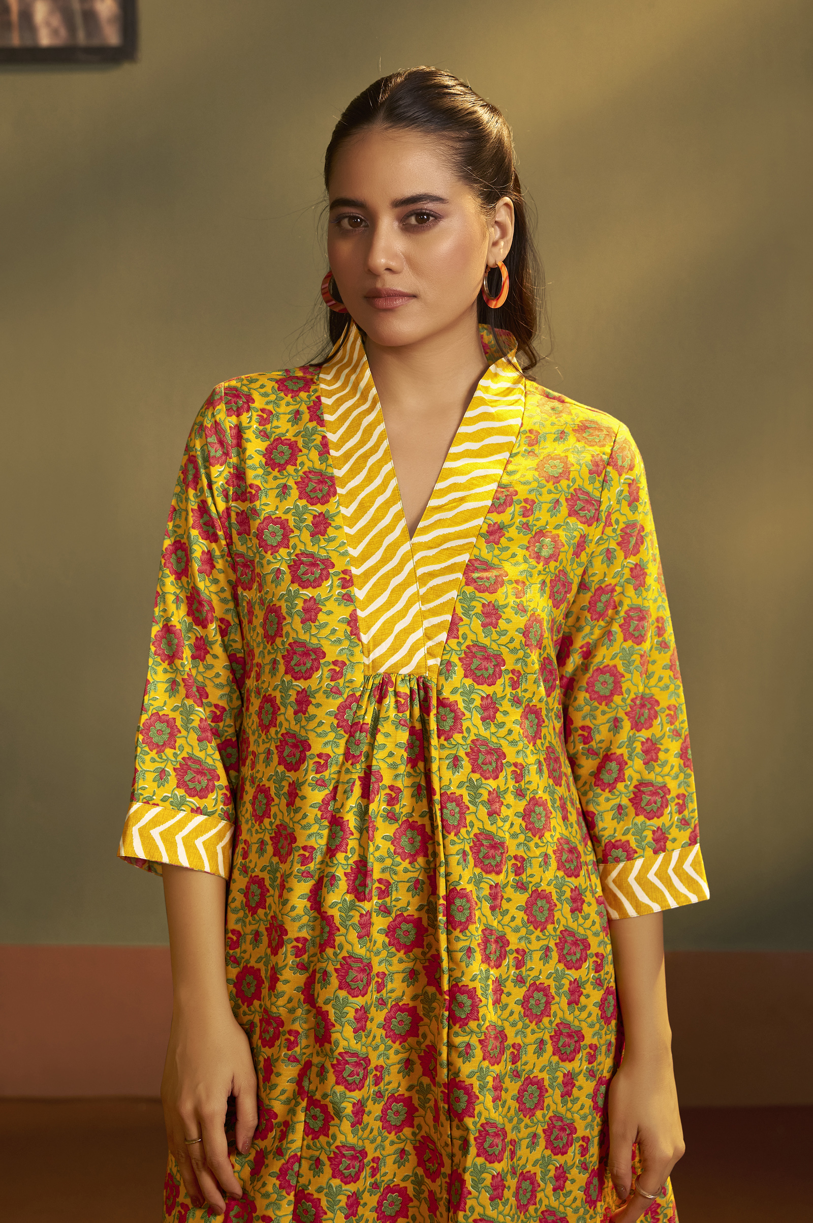 womens-yellow-cotton-blend-printed-flared-kurta-with-printed-pant-chanderi-printed-dupatta