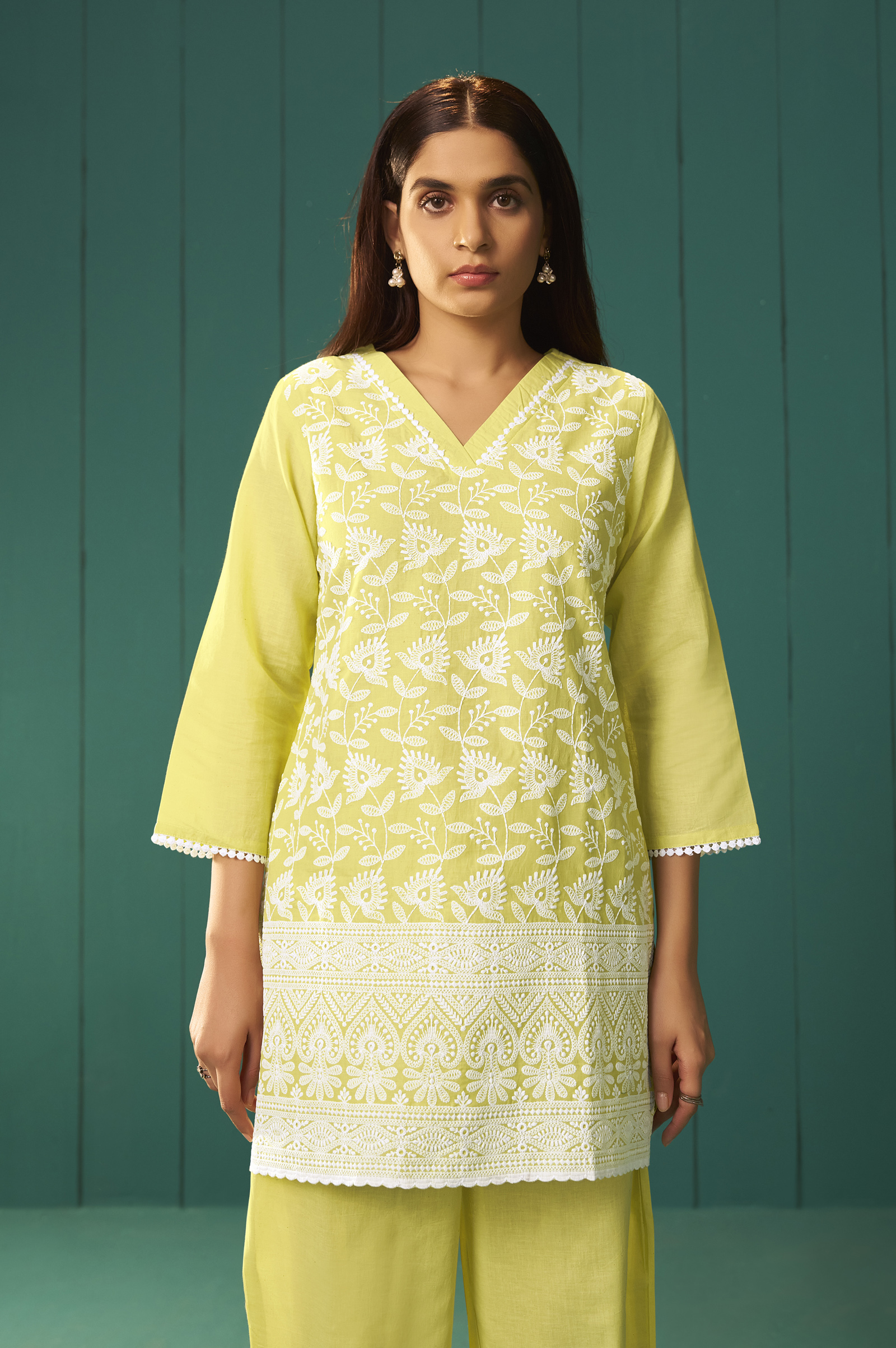 womens-pure-cotton-yellow-schiffli-coord-set