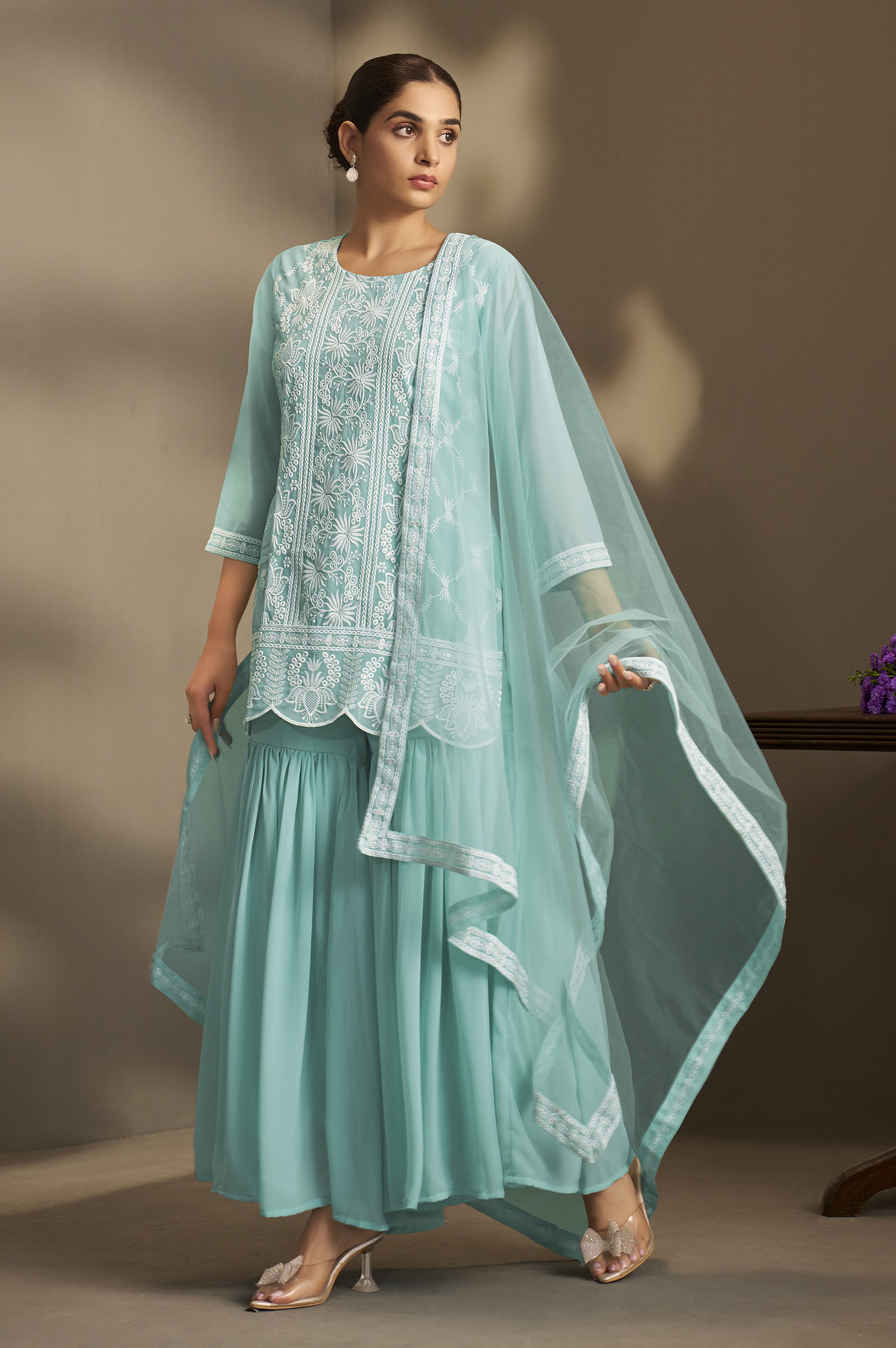 women-sky-blue-georgette-schiffli-embroidered-straight-kurta-with-sharara-net-dupatta