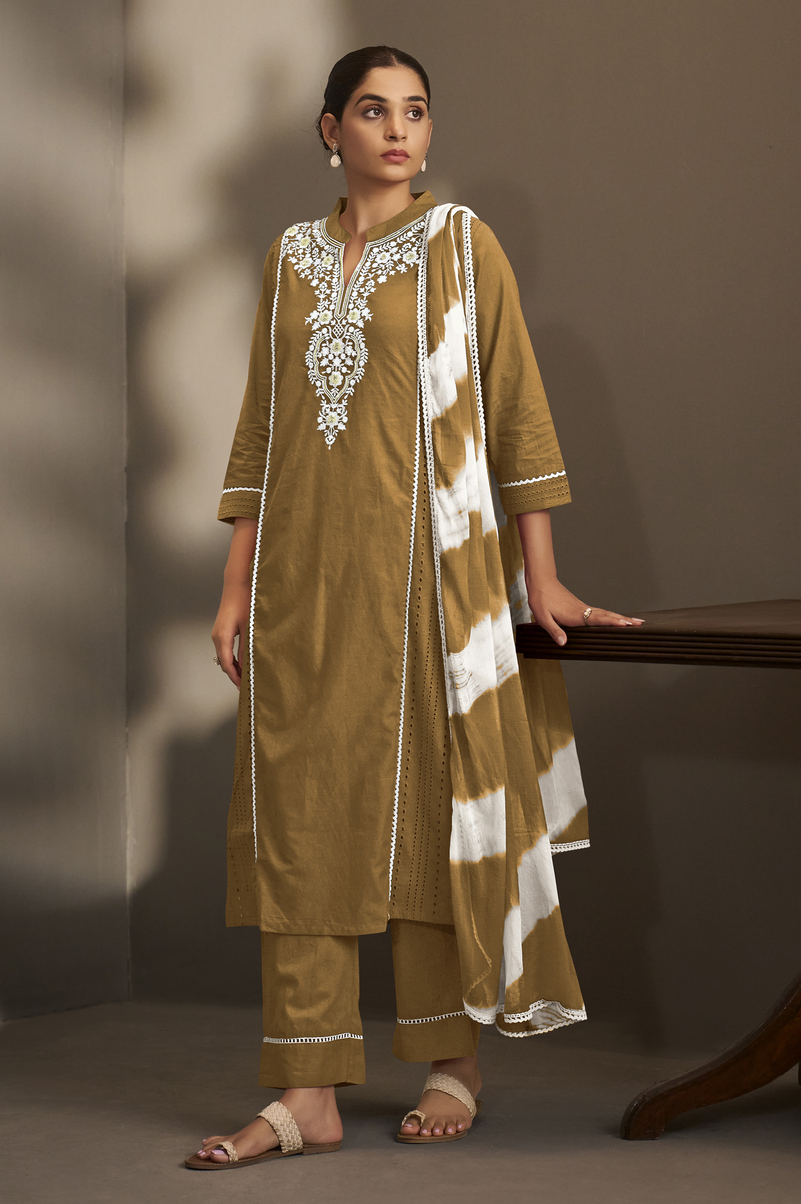 brown-pure-cotton-schiffli-embroidered-straight-kurta-set-with-cotton-pants-najmin-chiffon-dupatta